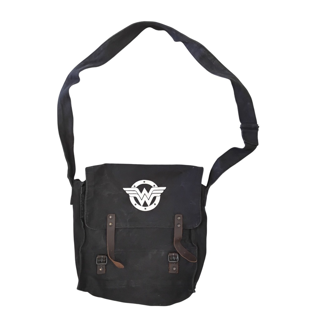 Rothco Wonder Woman Black Canvas Messenger Bag Crossbody Satchel Leather Straps